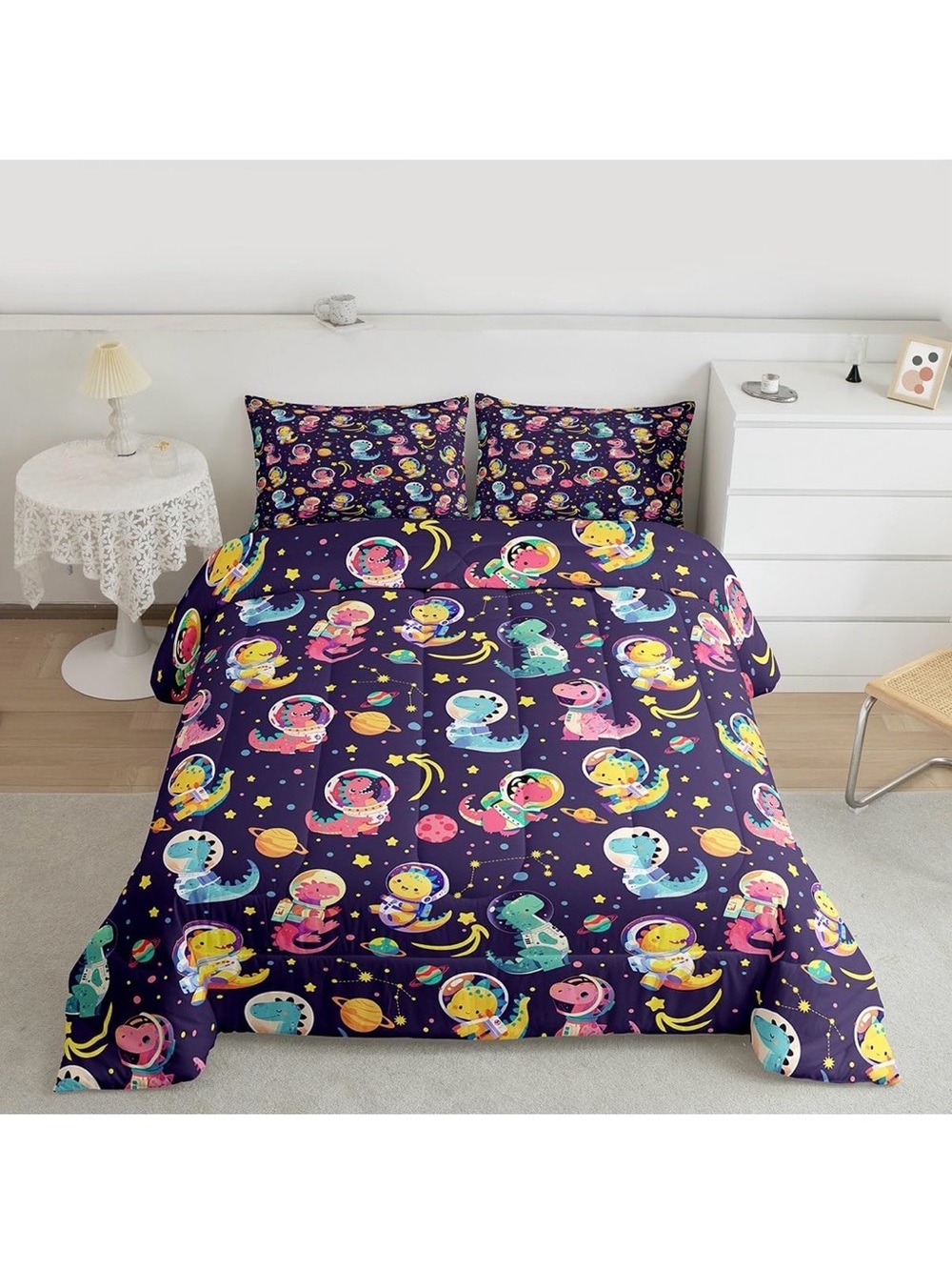 Kids Astronaut Dinosaur Full Comforter Set - Outer Space Universe